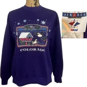 90s Jerzees Colorado Bird House Crewneck Sweatshirt Purple Size Medium Vintage